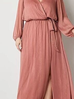 Elegant Dusty Rose Wrap Maxi Dress with Tie Waist 18W
